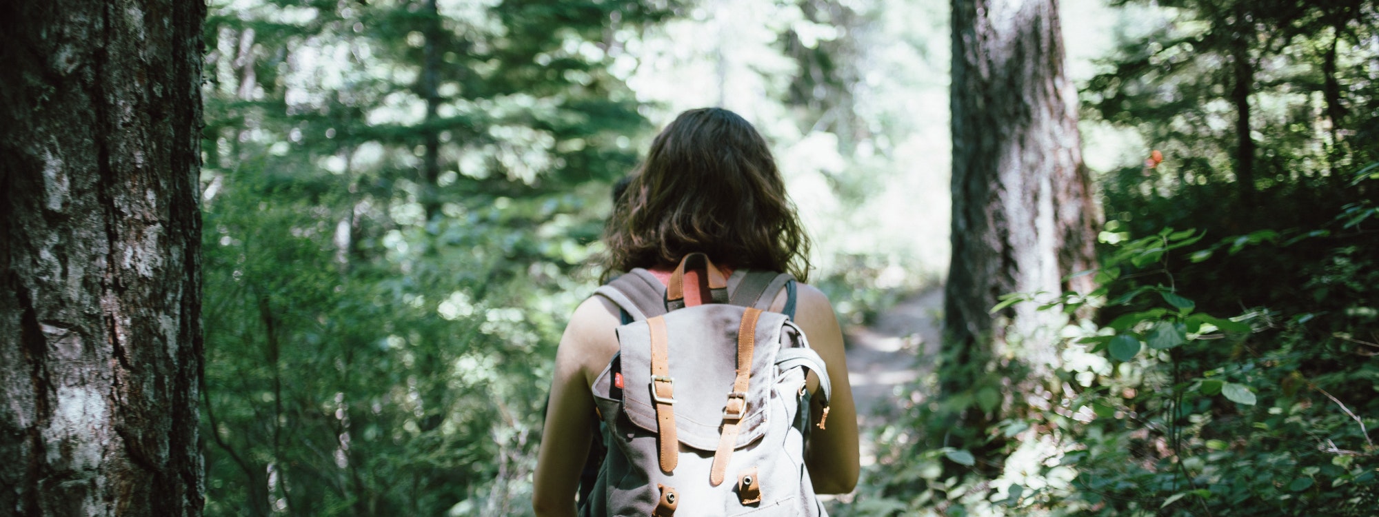 Lady hiking in woods