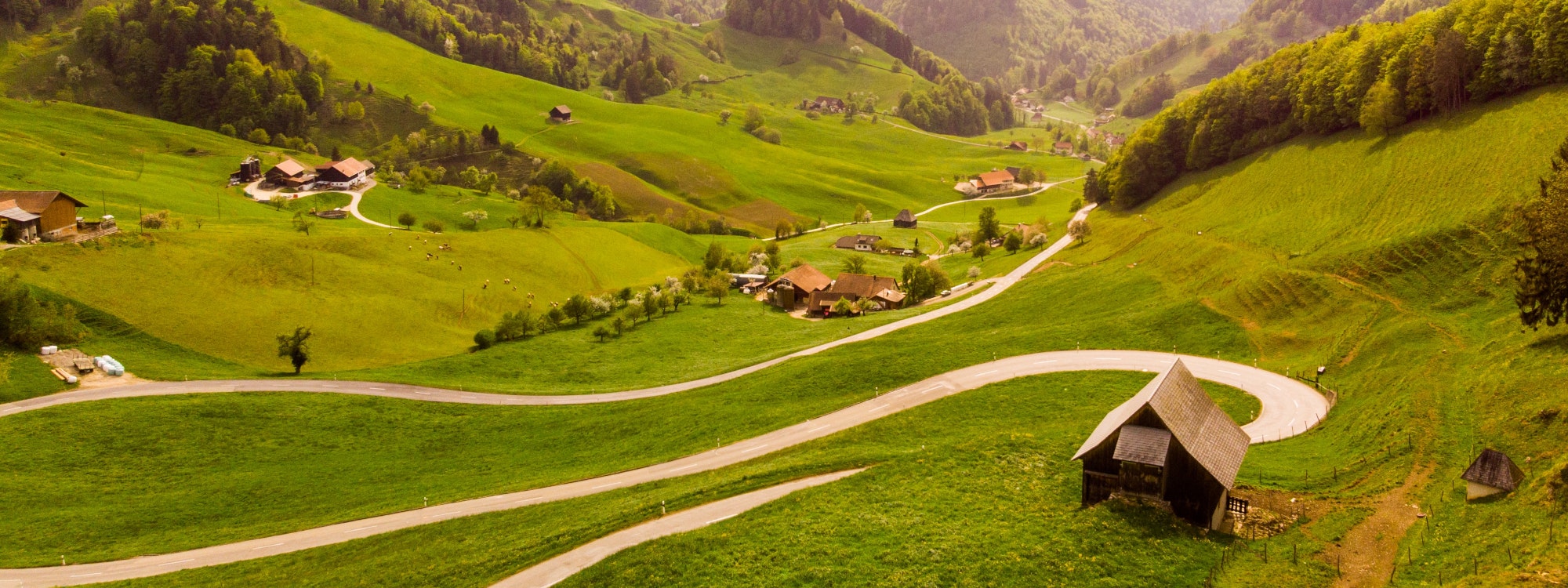 Village with winding road